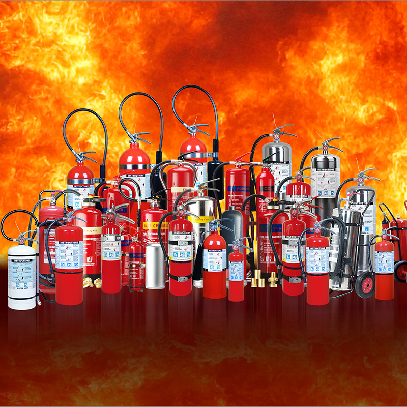 Various types of fire extinguishers