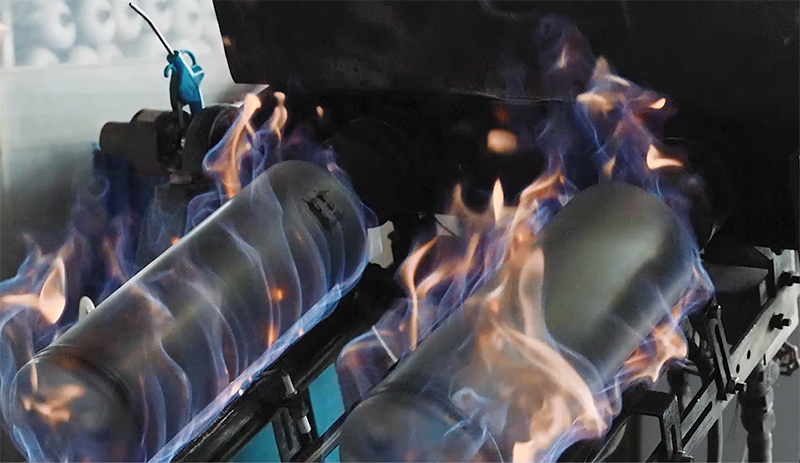 Flame resistance test for fire hose reel material in quality inspection